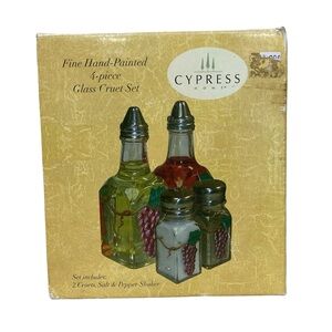 NEW Cypress Home Fine Hand Painted Grapes 4 Piece Glass Cruet Set